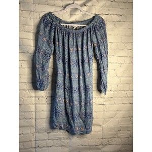 Women's WAYF Dress Medium Long Sleeve Aline Relaxed Floral Blue Boho